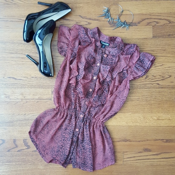 Fashion Web Tops - SALE! Sheer Snake Print Ruffle Top